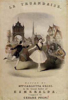 Carlotta Grisi and Jules Perrot in the ballet "Esmeralda". Litography by J.Bouvier. 1844.
