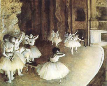 E.Degas. "Dancing rehearsal on stage". 1874.