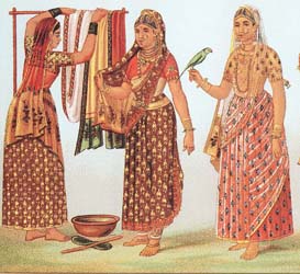 Female Indian costumes of 19-th century.